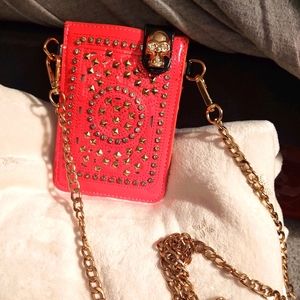Neon Pink and Gold Skull Cell phone Bag